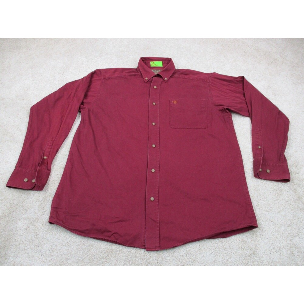 Ariat Shirt Mens Medium Red Twill Cotton Work Long Sleeve Casual Button Up